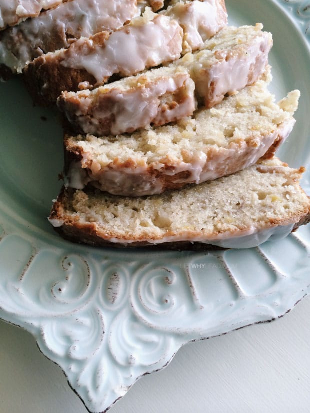 Buttermilk Banana Bread (that you MUST make) | Lighter in color than most banana breads, this bread is sweet, surprisingly fluffy and has a fantastic buttery crust. Plus, icing!