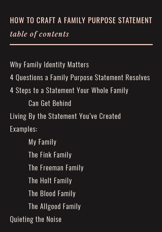 How to Craft a Family Purpose Statement: Table of Contents