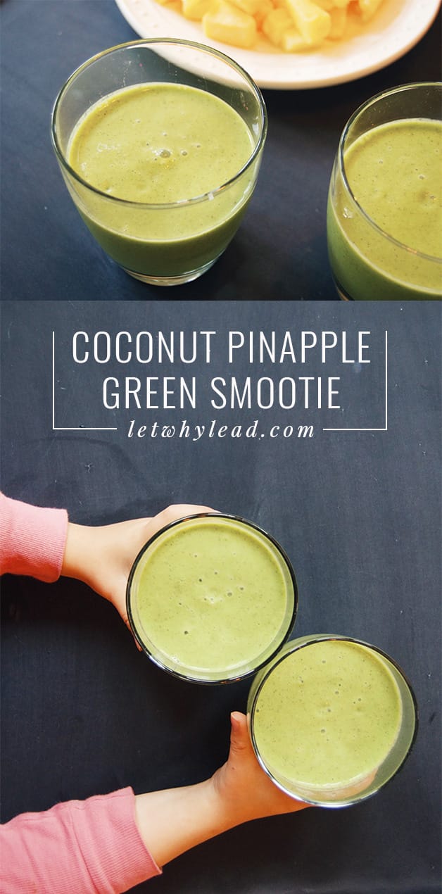 Sweet, bright & refreshing with no added sugar and plenty of fruit and greens—Coconut Pineapple Green Smoothie